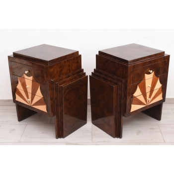 Geometryczne Stoliki Nocne Art Deco - Szafki Nakastliki Drewno - Czeczot