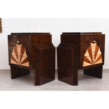 Geometryczne Stoliki Nocne Art Deco - Szafki Nakastliki Drewno - Czeczot