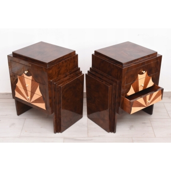 Geometryczne Stoliki Nocne Art Deco - Szafki Nakastliki Drewno - Czeczot