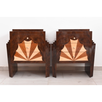 Geometryczne Stoliki Nocne Art Deco - Szafki Nakastliki Drewno - Czeczot