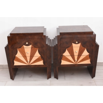 Geometryczne Stoliki Nocne Art Deco - Szafki Nakastliki Drewno - Czeczot
