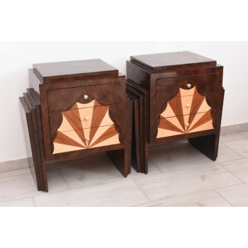 Geometryczne Stoliki Nocne Art Deco - Szafki Nakastliki Drewno - Czeczot