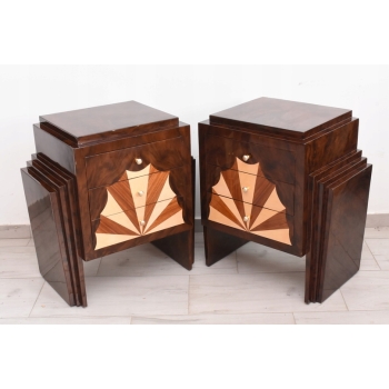 Geometryczne Stoliki Nocne Art Deco - Szafki Nakastliki Drewno - Czeczot