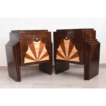 Geometryczne Stoliki Nocne Art Deco - Szafki Nakastliki Drewno - Czeczot