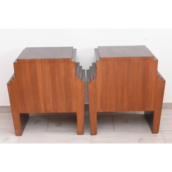 Geometryczne Stoliki Nocne Art Deco - Szafki Nakastliki Drewno - Czeczot