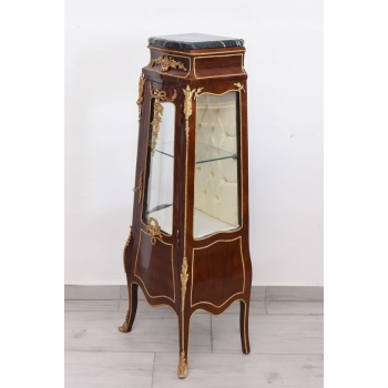 Drewniana Francuska Witryna Ludwik - Gablota Komoda Stolik - Marmur Okuta