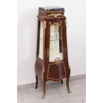 Drewniana Francuska Witryna Ludwik - Gablota Komoda Stolik - Marmur Okuta