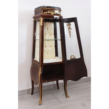 Drewniana Francuska Witryna Ludwik - Gablota Komoda Stolik - Marmur Okuta