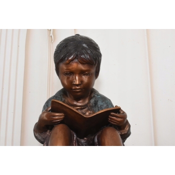 Mała Dziewczynka z Książka - Ogrodowa Figura Rzeźba z Brązu - Dekoracja