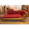 Czerwona Pałacowa Sofa Kanapa - Leżanka Szezlong - Drewno Welur Styl Barok