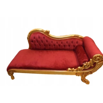 Czerwona Pałacowa Sofa Kanapa - Leżanka Szezlong - Drewno Welur Styl Barok