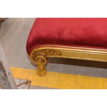 Czerwona Pałacowa Sofa Kanapa - Leżanka Szezlong - Drewno Welur Styl Barok