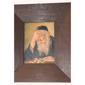 Żyd Liczący Pieniądze - Stary Obraz Olejny Na Szczęście - Dekoracja