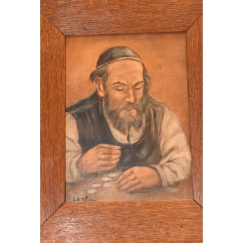 Żyd z Forsą Kasą - Stary Obraz Olejny Na Szczęście - Dekoracja