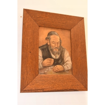 Żyd z Forsą Kasą - Stary Obraz Olejny Na Szczęście - Dekoracja