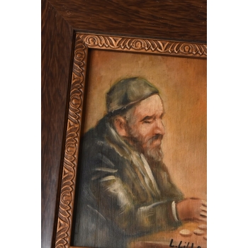 Żyd z Pieniędzmi - Stary Obraz Olejny Na Szczęście Dobrobyt - Dekoracja