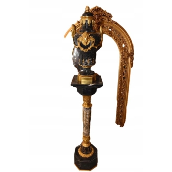 Pałacowy Postument Marmurowy - Kolumna z Amforą - Marmur + Brąz