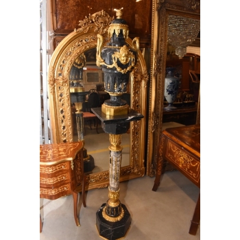 Pałacowy Postument Marmurowy - Kolumna z Amforą - Marmur + Brąz