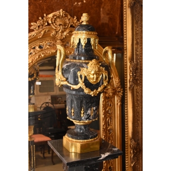 Pałacowy Postument Marmurowy - Kolumna z Amforą - Marmur + Brąz