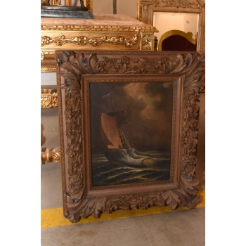 Łódź Na Wzburzonym Morzu - Marynistyczny Obraz Olejny - Zdobiona Rama