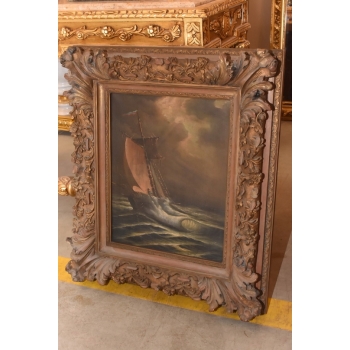 Łódź Na Wzburzonym Morzu - Marynistyczny Obraz Olejny - Zdobiona Rama