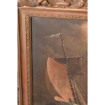 Łódź Na Wzburzonym Morzu - Marynistyczny Obraz Olejny - Zdobiona Rama