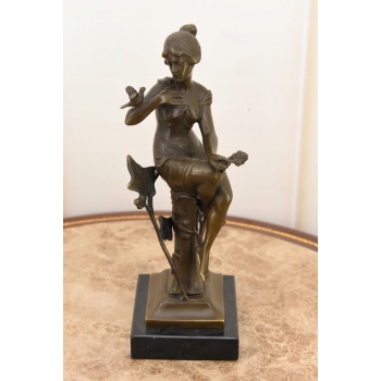 Kobieta w Sukience z Ptakami Secesja - Figura Rzeźba z Brązu Prezent