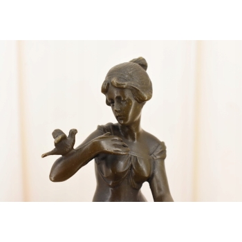 Kobieta w Sukience z Ptakami Secesja - Figura Rzeźba z Brązu Prezent