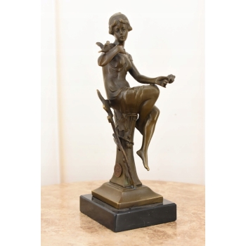 Kobieta w Sukience z Ptakami Secesja - Figura Rzeźba z Brązu Prezent