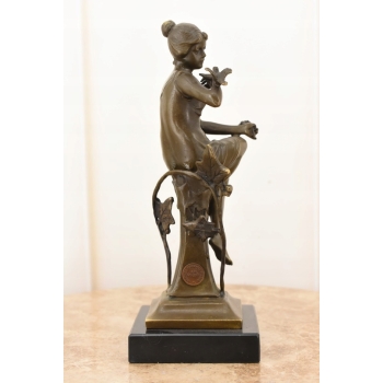 Kobieta w Sukience z Ptakami Secesja - Figura Rzeźba z Brązu Prezent