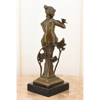 Kobieta w Sukience z Ptakami Secesja - Figura Rzeźba z Brązu Prezent