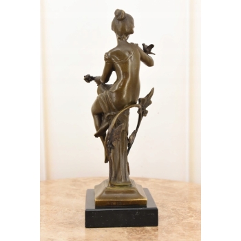 Kobieta w Sukience z Ptakami Secesja - Figura Rzeźba z Brązu Prezent