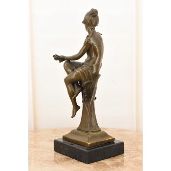 Kobieta w Sukience z Ptakami Secesja - Figura Rzeźba z Brązu Prezent