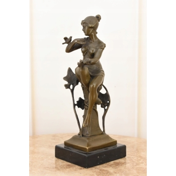 Kobieta w Sukience z Ptakami Secesja - Figura Rzeźba z Brązu Prezent