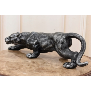 Żeliwna Srebrna Dzika Pantera Puma - Figura Rzeźba z Żeliwa - ozdoba