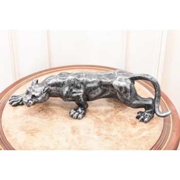 Żeliwna Srebrna Dzika Pantera Puma - Figura Rzeźba z Żeliwa - ozdoba