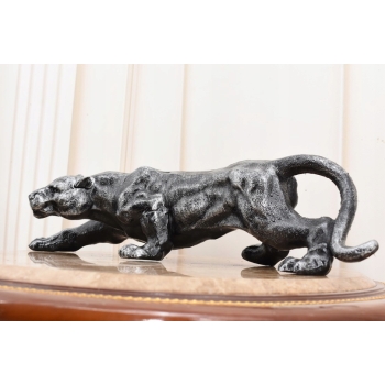 Żeliwna Srebrna Dzika Pantera Puma - Figura Rzeźba z Żeliwa - ozdoba
