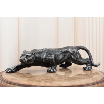 Żeliwna Srebrna Dzika Pantera Puma - Figura Rzeźba z Żeliwa - ozdoba