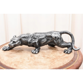 Żeliwna Srebrna Dzika Pantera Puma - Figura Rzeźba z Żeliwa - ozdoba