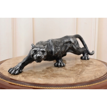 Żeliwna Srebrna Dzika Pantera Puma - Figura Rzeźba z Żeliwa - ozdoba