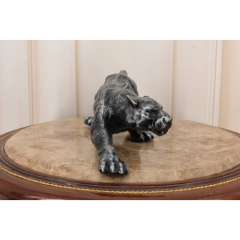 Żeliwna Srebrna Dzika Pantera Puma - Figura Rzeźba z Żeliwa - ozdoba