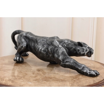 Żeliwna Srebrna Dzika Pantera Puma - Figura Rzeźba z Żeliwa - ozdoba