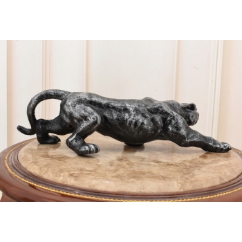 Żeliwna Srebrna Dzika Pantera Puma - Figura Rzeźba z Żeliwa - ozdoba