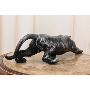 Żeliwna Srebrna Dzika Pantera Puma - Figura Rzeźba z Żeliwa - ozdoba