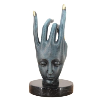 Surrealistyczna Twarz Na Dłoni Salvador Dali Style - Figura z Brązu Patyna