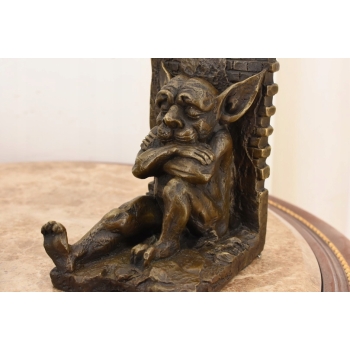 Podpórki Pod Książki - Ograniczniki - Siedzące Gargulce - Figura z Brązu