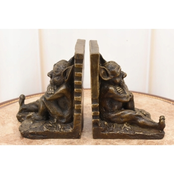 Podpórki Pod Książki - Ograniczniki - Siedzące Gargulce - Figura z Brązu