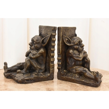 Podpórki Pod Książki - Ograniczniki - Siedzące Gargulce - Figura z Brązu