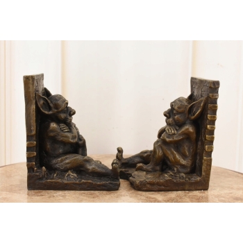 Podpórki Pod Książki - Ograniczniki - Siedzące Gargulce - Figura z Brązu