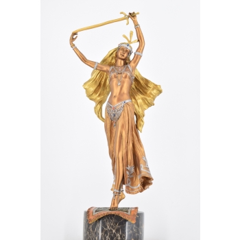 Orientalna Tancerka - Kobieta z Mieczem - Figura Rzeźba z Brązu Złoconego